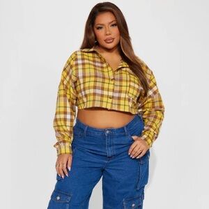 Yellow Plaid Cropped Shirt